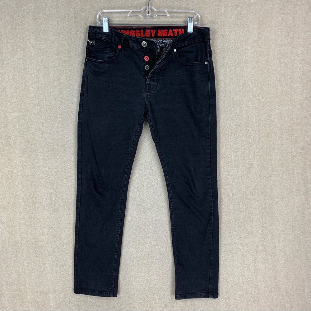 Kingsley Heath Jeans 32x28* Black Button Fly Straight African Luxury Bull Cow